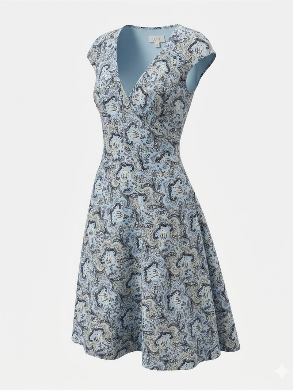 LOFT Ann Taylor Paisley Print V-Neck Fit & Flare Dress Blue Size 8